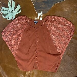 Angie Rust Lace Button-Front Blouse